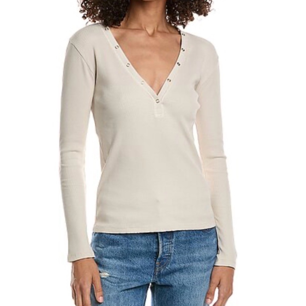 Grey State Beige Long Sleeve V-Neck Henley Top